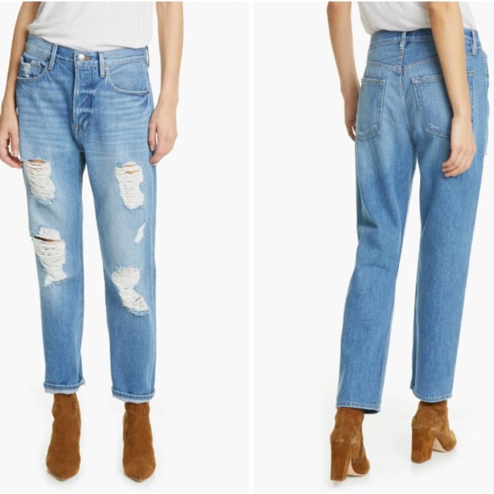 FRAME Heritage Original Ripped High Waist Ankle Jeans Sz 24